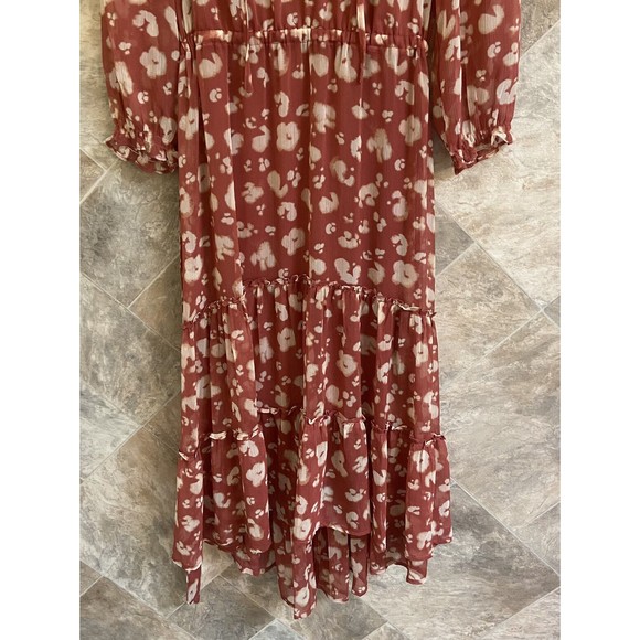 Simply Vera Wang Terra Cotta Leopard Print Floral High-Low Midi Dress Size XS - Picture 8 of 13